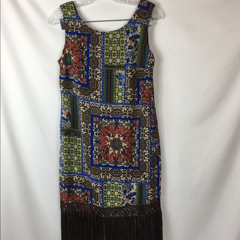 Cato sleeveless fringe geometric brown‎ dress